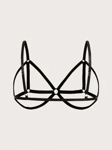 Plus Ring Linked Harness Bra - Black - View 2