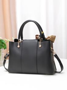 随机细围巾装饰千鸟格图案方形包，母亲节送给妈妈的礼物 - 黑色 - 查看 2