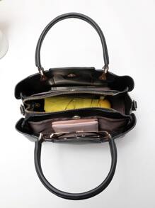 随机细围巾装饰千鸟格图案方形包，母亲节送给妈妈的礼物 - 黑色 - 查看 3