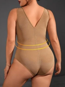 Plus Solid Slim Fit Tank Shapewear Bodysuit - Khaki - View 2