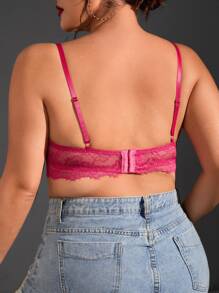 Plus Contrast Lace Bow Front Underwire Bra - Hot Pink - View 2