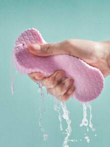 1 件去角质沐浴海绵，粉色 3D 沐浴磨砂海绵，包，收纳袋，发夹 - 粉色 - 查看 4