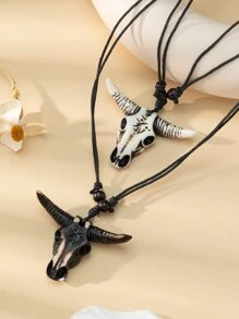2pcs Best Friends Resin Bull Head Adjustable Pendant Necklace For Men, Stylish Vintage Jewelry, For Date Gift