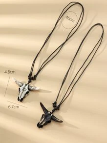 2pcs Best Friends Resin Bull Head Adjustable Pendant Necklace For Men, Stylish Vintage Jewelry, For Date Gift