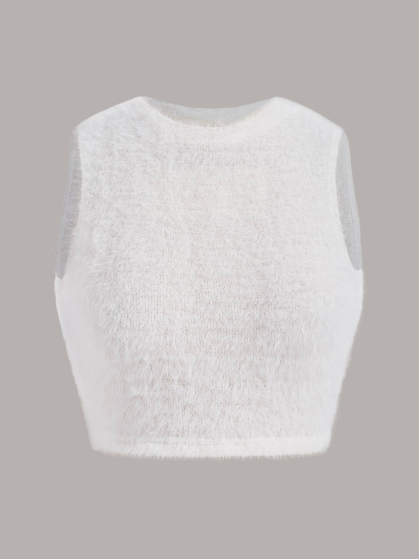 SHEIN EZwear Solid Fuzzy Crop Tank Top - White - View 1