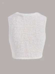 SHEIN EZwear Solid Fuzzy Crop Tank Top - White - View 2