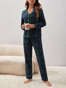 格子印花睡衣套装 / 睡衣套装 - 彩色 - 查看 3