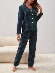 格子印花睡衣套装 / 睡衣套装 - 彩色 - 查看 4