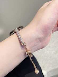 1pc Women's Rhinestone-Inlaid Bracelet Strap Compatible With Apple Watch, Adjustable Metal Apple Watchband Compatible With 38/40/41/42/44/45/49mm Ultra/SE/8/7/6/5/4/3/2/1 - Rose Gold - View 3