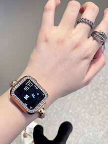 1pc Women's Rhinestone-Inlaid Bracelet Strap Compatible With Apple Watch, Adjustable Metal Apple Watchband Compatible With 38/40/41/42/44/45/49mm Ultra/SE/8/7/6/5/4/3/2/1 - Rose Gold - View 8