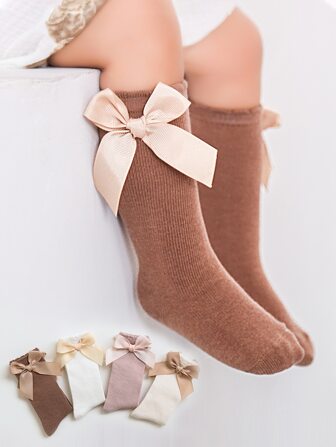 4雙嬰兒蝴蝶結裝飾高筒襪