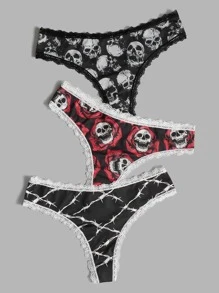 ROMWE Goth 3pack Skull Print Panty Set - Multicolor - View 1