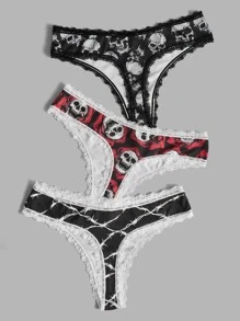 ROMWE Goth 3pack Skull Print Panty Set - Multicolor - View 2