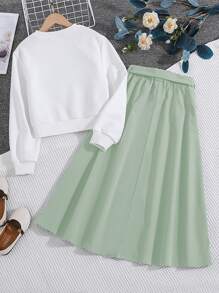 Tween Girl Figure Graphic Pullover & Button Front Skirt - Multicolor - View 2