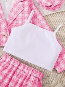 SHEIN 青少女實色cami背心&格紋外套&裙子 - 彩色 - 查看 5