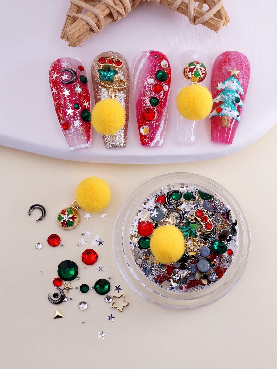 1box 3D Tree & Pompom Nail Art Decoration - Multicolor - View 1