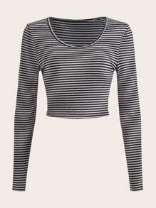 2pcs Striped Crop Tee