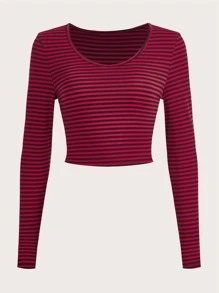 2pcs Striped Crop Tee