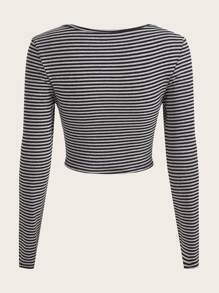 2pcs Striped Crop Tee