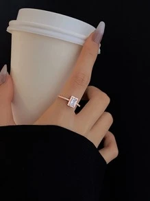 Nooxian 矩形寶石裝飾開口戒指 - 玫瑰金 - 查看 2