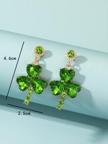 Bông tai thả cỏ ba lá rhinestone - màu xanh lá - Xem 4