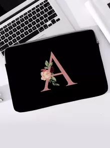 Letter & Floral Print Laptop Bag - Multicolor - View 1