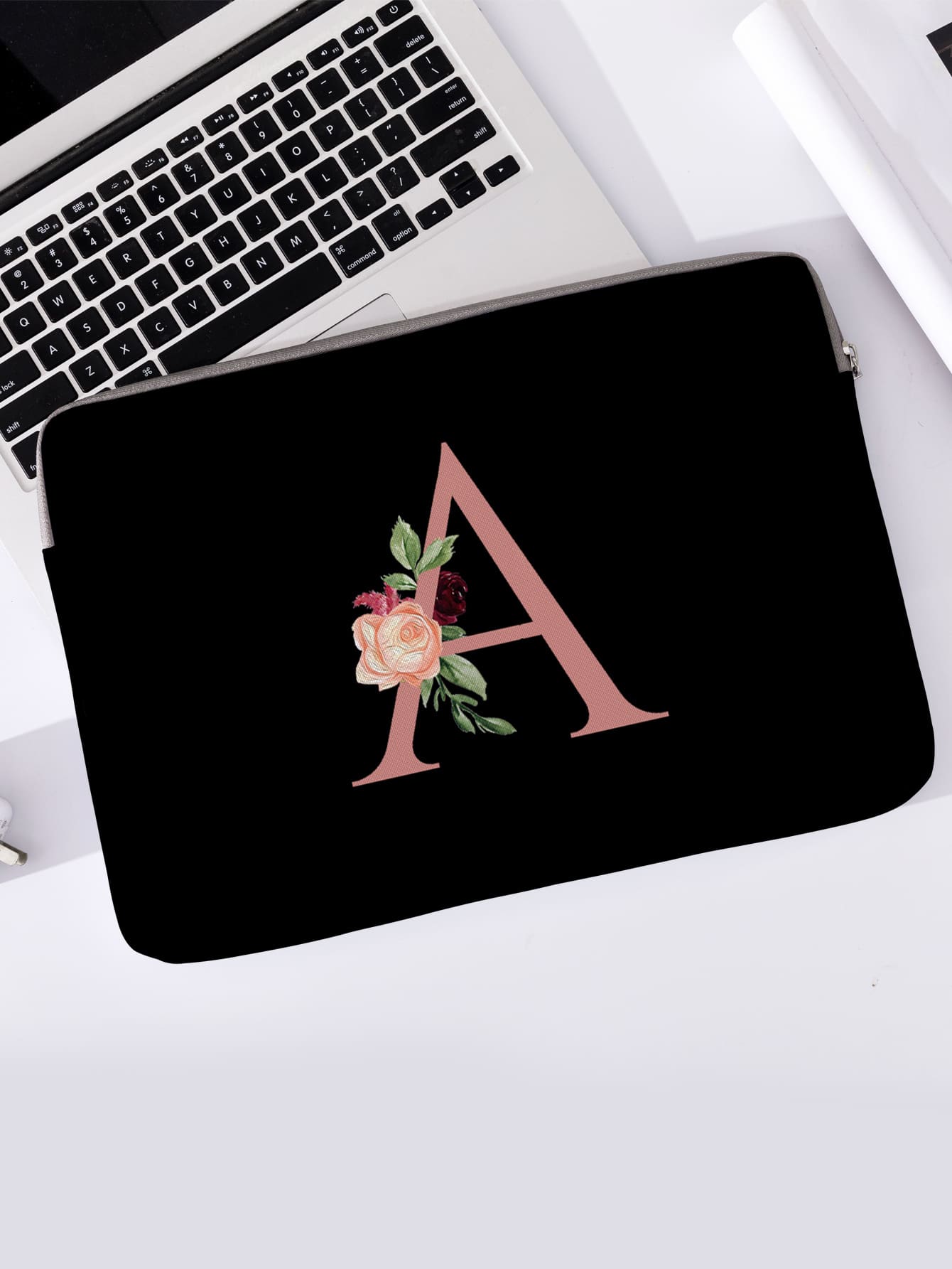 Letter & Floral Print Laptop Bag - Multicolor - View 1