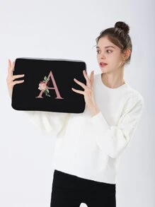 Letter & Floral Print Laptop Bag - Multicolor - View 2