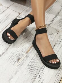 極簡風格踝帶涼鞋 - 黑色 - 查看 3