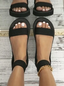 極簡風格踝帶涼鞋 - 黑色 - 查看 4