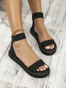 極簡風格踝帶涼鞋 - 黑色 - 查看 5