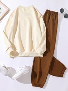 Chicas adolescentes Pantalones deportivos con pullover con estampado de corazón y slogan - Multicolor - Ver 2