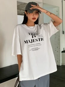 DAZY Slogan Graphic Drop Shoulder Tee - White - View 1