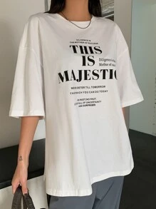 DAZY Slogan Graphic Drop Shoulder Tee - White - View 3