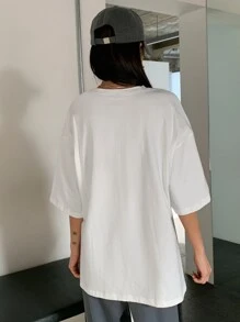 DAZY Slogan Graphic Drop Shoulder Tee - White - View 4