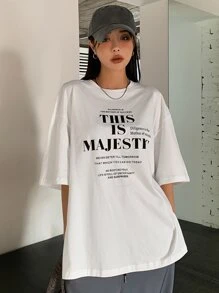 DAZY Slogan Graphic Drop Shoulder Tee - White - View 6