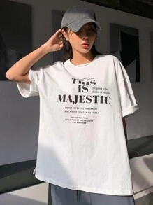 DAZY Slogan Graphic Drop Shoulder Tee - White - View 8