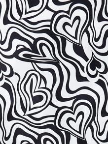 SHEIN 青少年女孩大理石和愛心圖案小高領緊身連衣裙 - 黑與白 - 查看 3