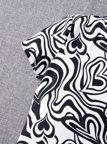 SHEIN 青少年女孩大理石和愛心圖案小高領緊身連衣裙 - 黑與白 - 查看 5