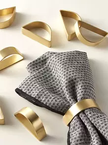 4-24pcs Matte Gold D-Shape Napkin Rings, Semi-Circle Metal Gold Napkin Holder Clips, Autumn Thanksgiving Christmas Napkin Rings, Dining Table Decor, Weddings, Banquets, Parties, Easter - Gold - View 1