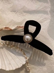 1 件仿珍珠装饰发夹简约单线优雅、发饰、爪夹、发夹、发夹、学校用品、学院秋冬发夹，适合度假装扮女士 - 黑與白 - 查看 1