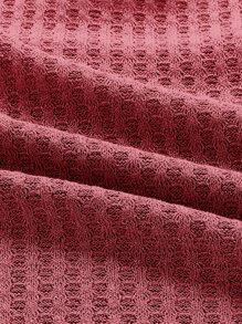 SHEIN EZwear Áo thun nữ Gân đan màu trơn Giải trí - Màu Hoa hồng đỏ - Xem 3