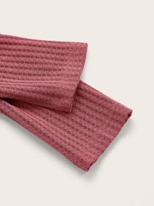 SHEIN EZwear Áo thun nữ Gân đan màu trơn Giải trí - Màu Hoa hồng đỏ - Xem 4