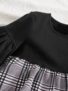 SHEIN 小女童格紋荷葉袖荷葉邊T恤和緊身褲