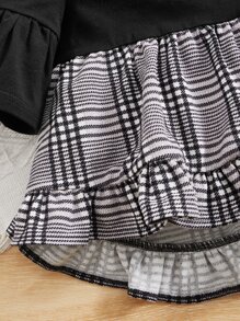 SHEIN 小女童格紋荷葉袖荷葉邊T恤和緊身褲