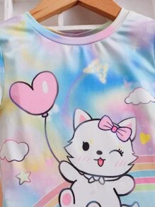 SHEIN 小女童紮染和卡通圖案連衣裙 - 彩色 - 查看 4