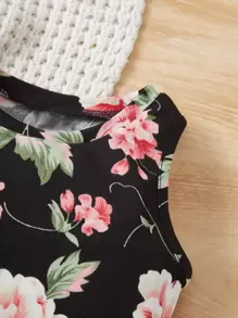 SHEIN 2pcs/Set Young Girl Floral Print Round Neck Tank Top And Pants, Casual Outfit - Multicolor - View 3