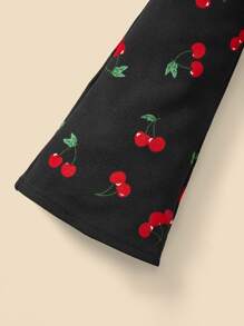 SHEIN 小女童櫻桃圖案喇叭褲 - 黑色 - 查看 4