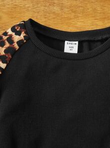 SHEIN Young Girl Leopard Print Raglan Sleeve Dress Without Belt - Black - View 4