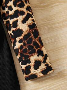 SHEIN Young Girl Leopard Print Raglan Sleeve Dress Without Belt - Black - View 5